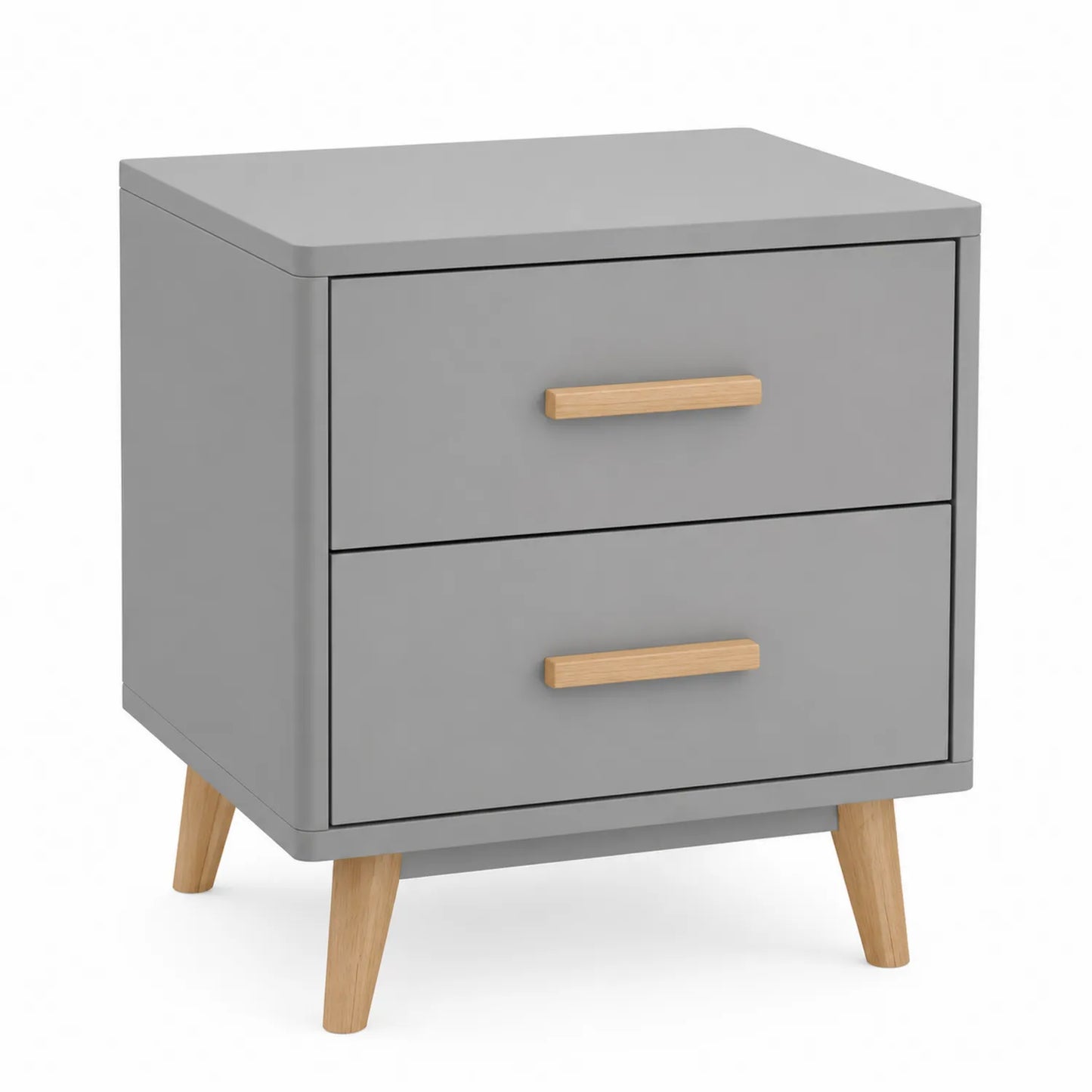 Szafka nocna 45 x 40 x 50 cm MDF szara z drewnianymi nogami i uchwytami 2 szuflady prostokątna
