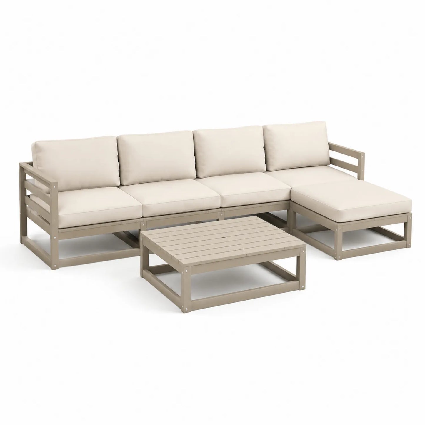 Zestaw mebli ogrodowych sofa narożna z leżanką i stolikiem 220 x 150 x 70 cm aluminiowy beżowy jasnoszary prostokątny