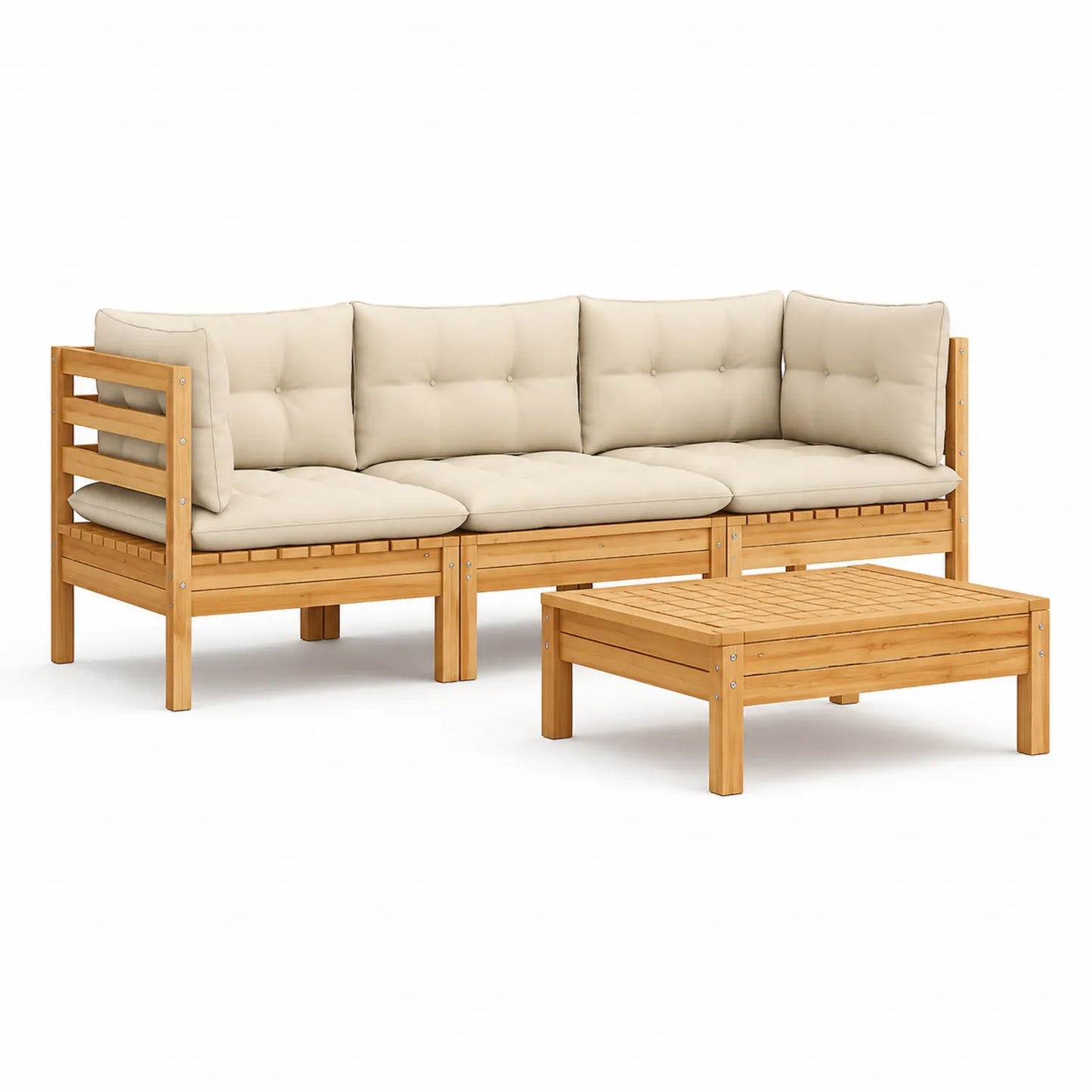 Zestaw mebli ogrodowych sofa narożna 3-osobowa z stolikiem kawowym 200 x 70 x 70 cm drewno naturalne poduszki beżowe