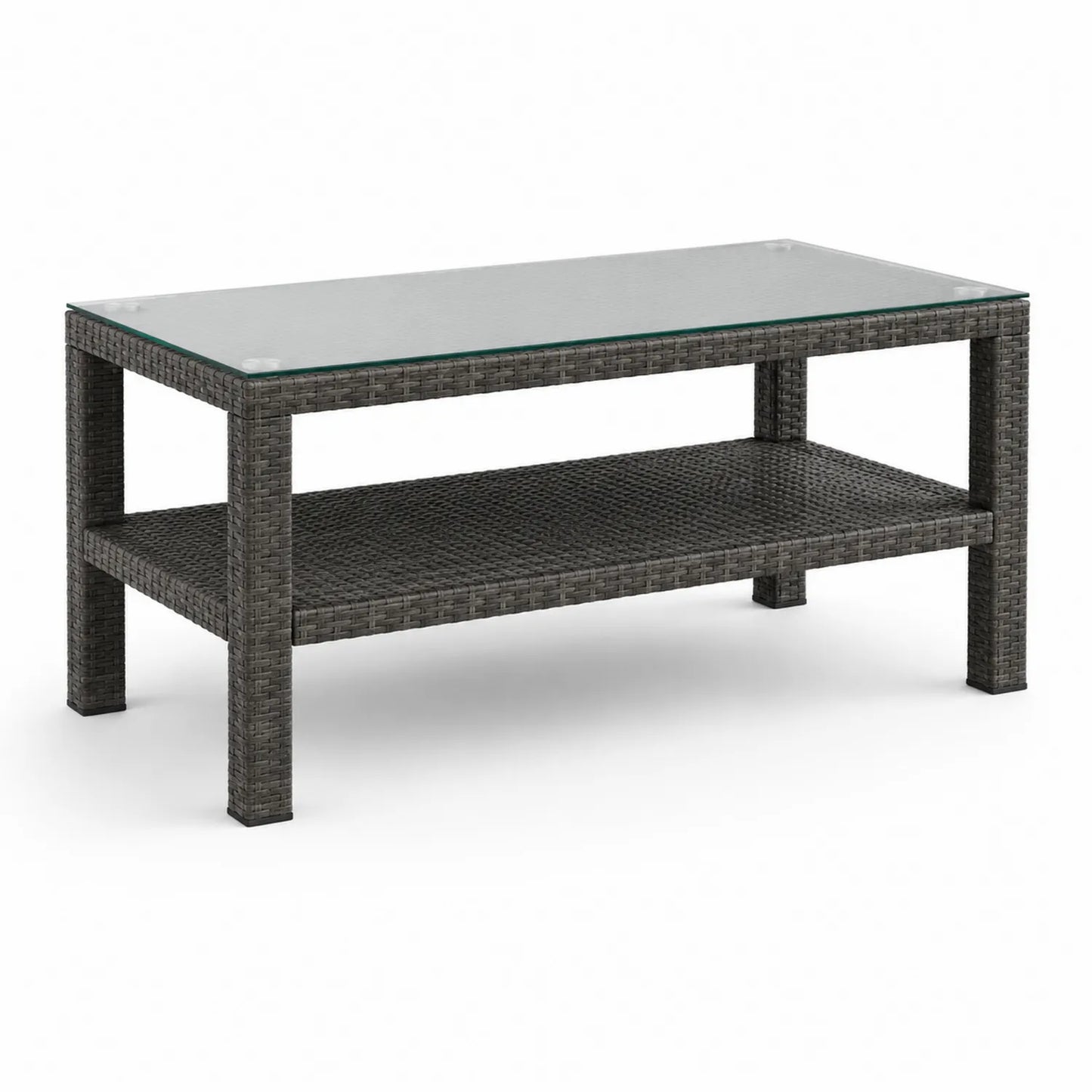 Stolik ogrodowy 110 x 60 x 45 cm szkło hartowane rattan PE szary prostokątny z półką dolną