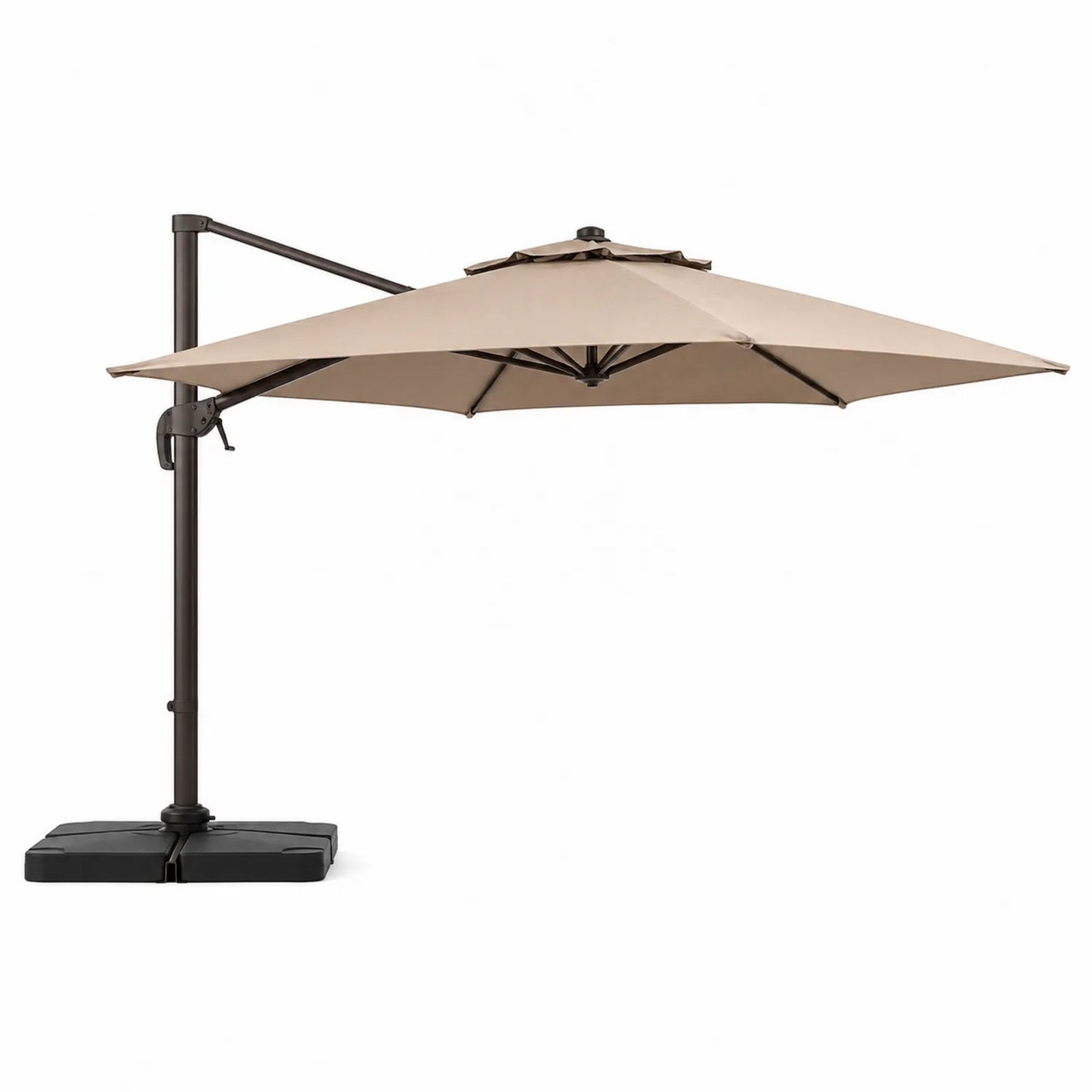 Parasol ogrodowy boczny 300 cm beżowy z ramieniem wysięgnikowym czarna konstrukcja z podstawą krzyżową