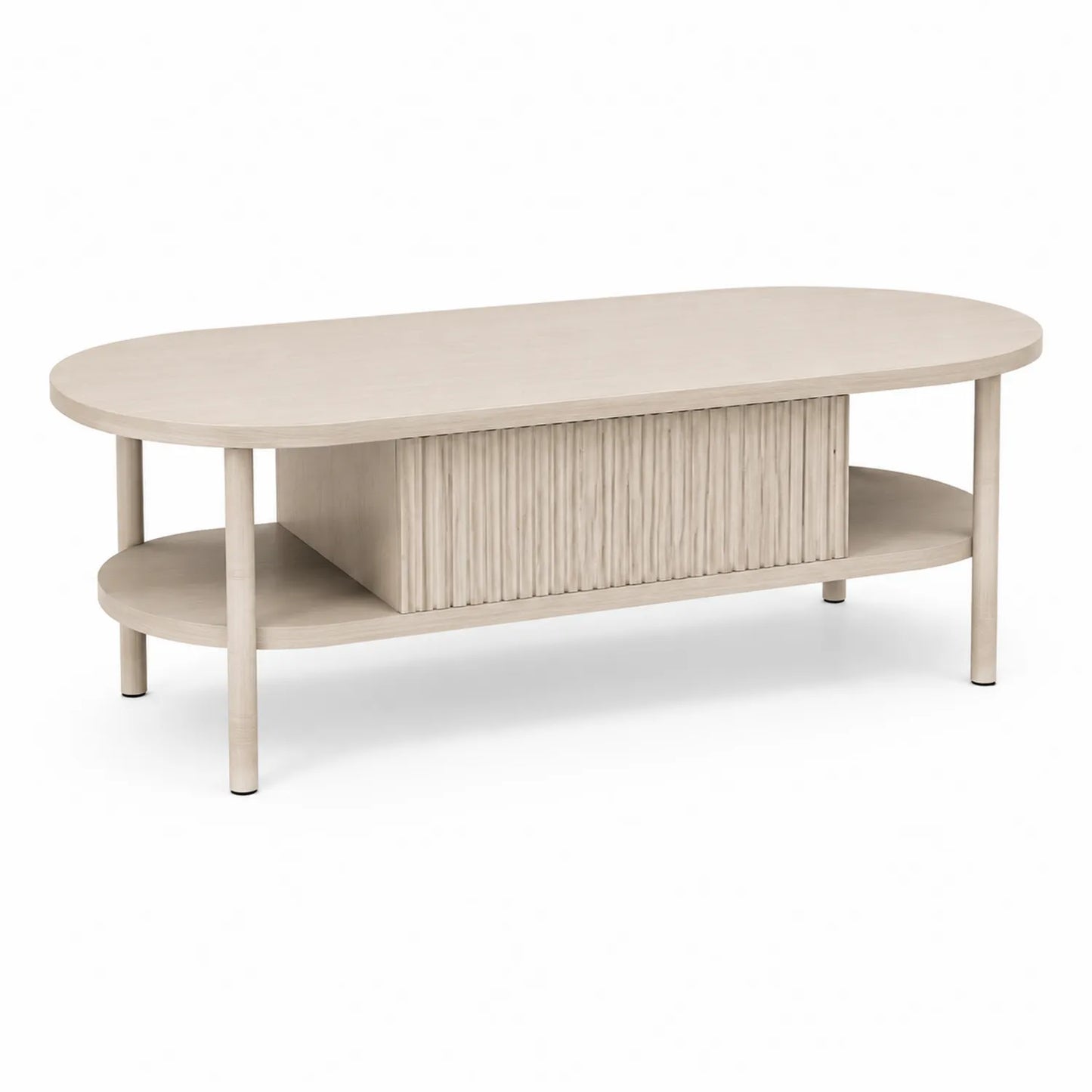 Stolik kawowy owalny 120 cm x 60 cm x 45 cm MDF beżowy naturalne drewno z półką