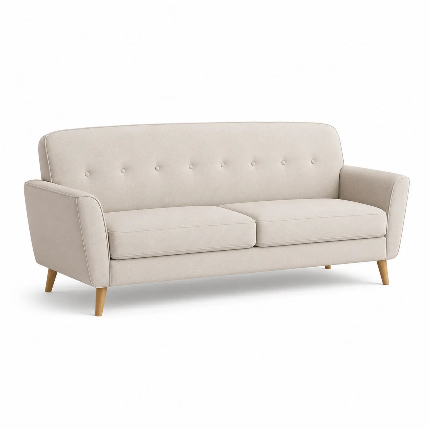 Sofa 3-osobowa 200 cm x 90 cm x 85 cm beżowa tkanina poliestrowa pikowane oparcie drewniane nogi prostokątna