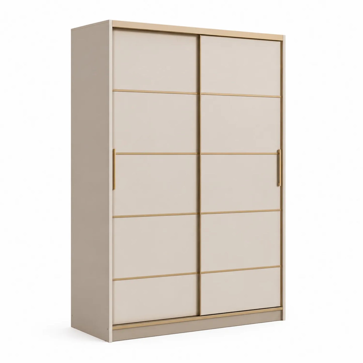 Szafa przesuwna 120 x 60 x 200 cm płyta wiórowa laminowana beżowa prostokątna drzwi przesuwne złote uchwyty 2 drzwi