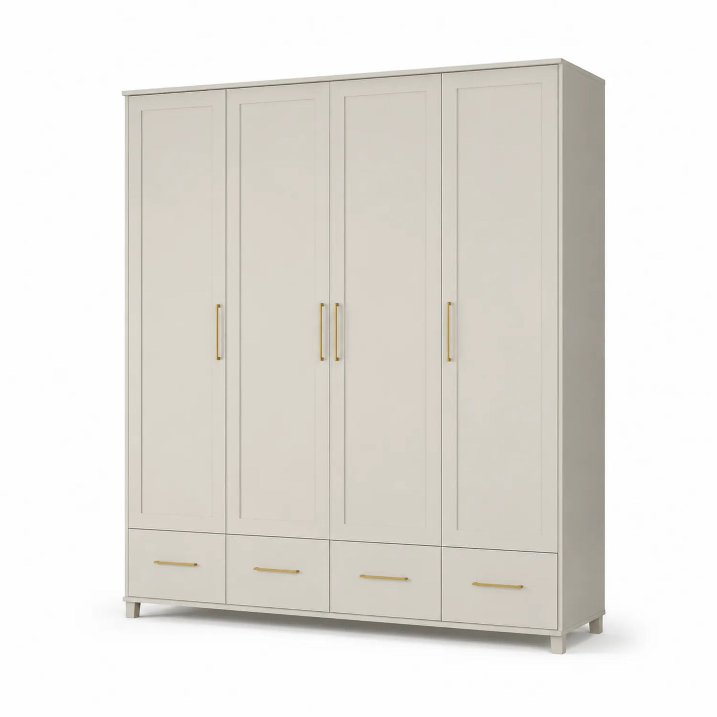 Szafa garderoba 200 x 200 x 55 cm MDF beżowa czterodrzwiowa z szufladami złote uchwyty prostokątna