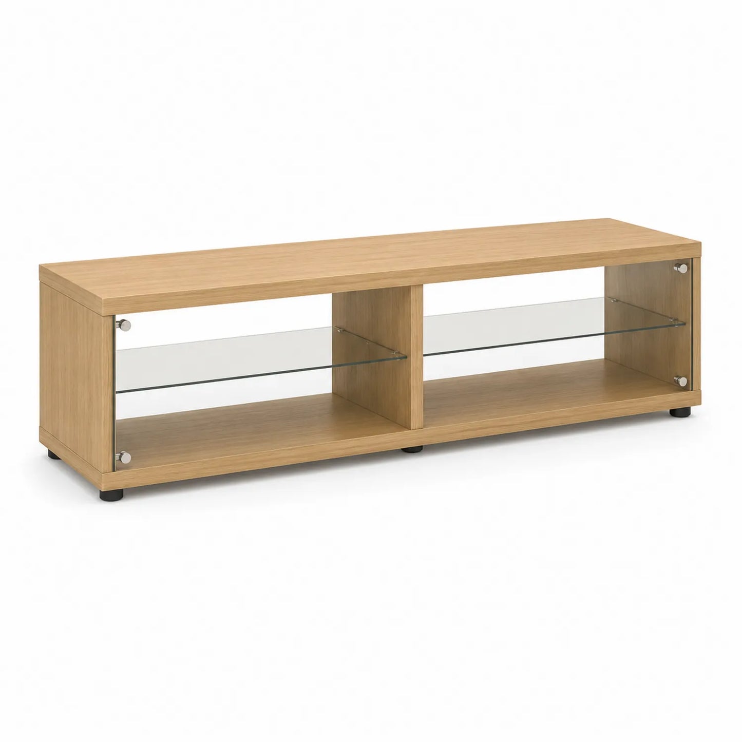 Szafka RTV 140 x 35 x 45 cm MDF laminowana dąb jasny szkło półki otwarta konstrukcja prostokątna