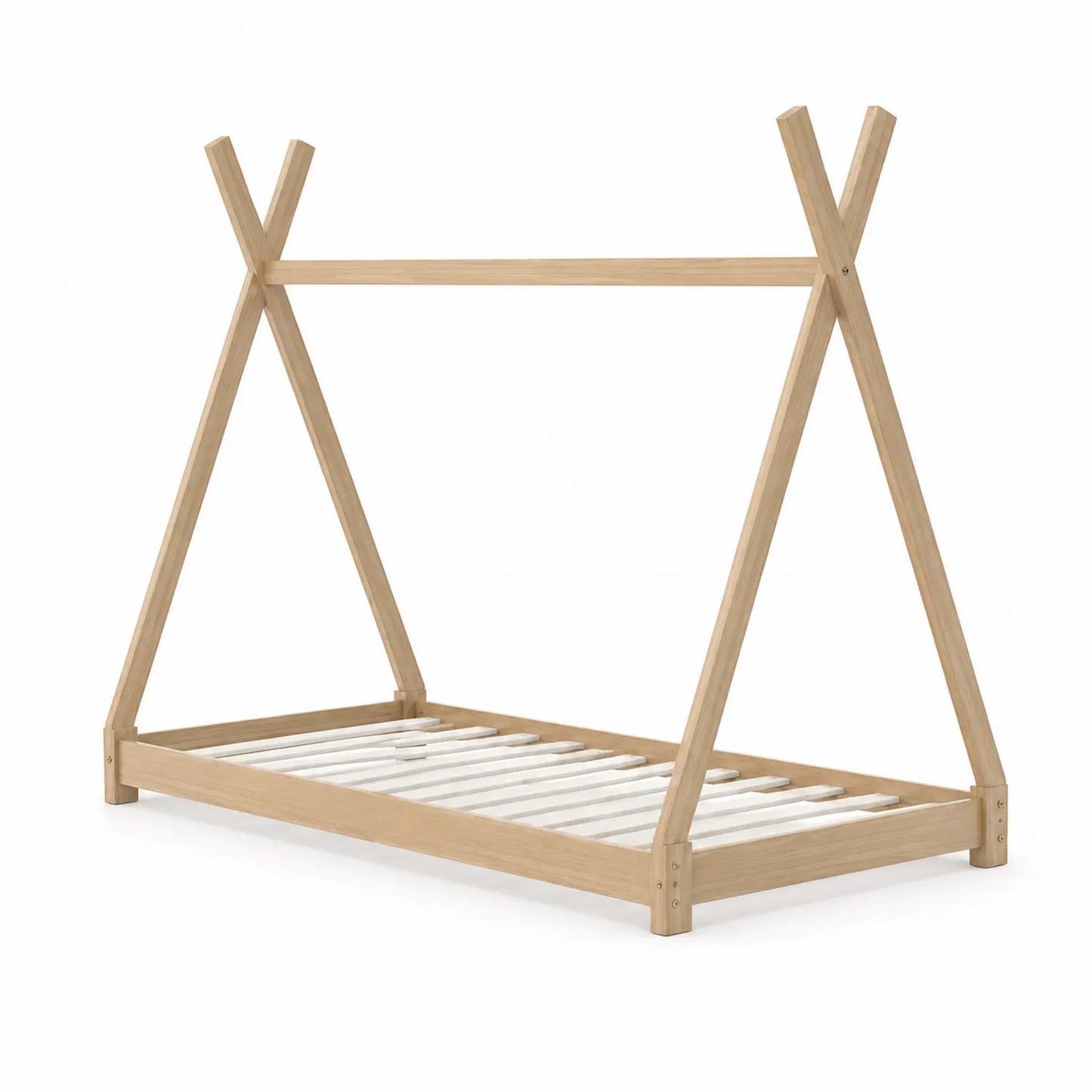 Łóżko drewniane tipi 90 x 200 cm lite drewno sosnowe naturalne stelaż listwowy