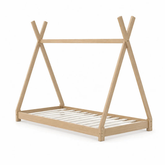 Łóżko drewniane tipi 90 x 200 cm lite drewno sosnowe naturalne stelaż listwowy