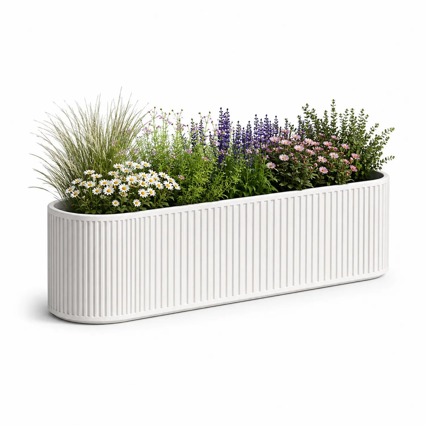 Donica ogrodowa prostokątna 120 cm PP plastikowa biała ryflowana