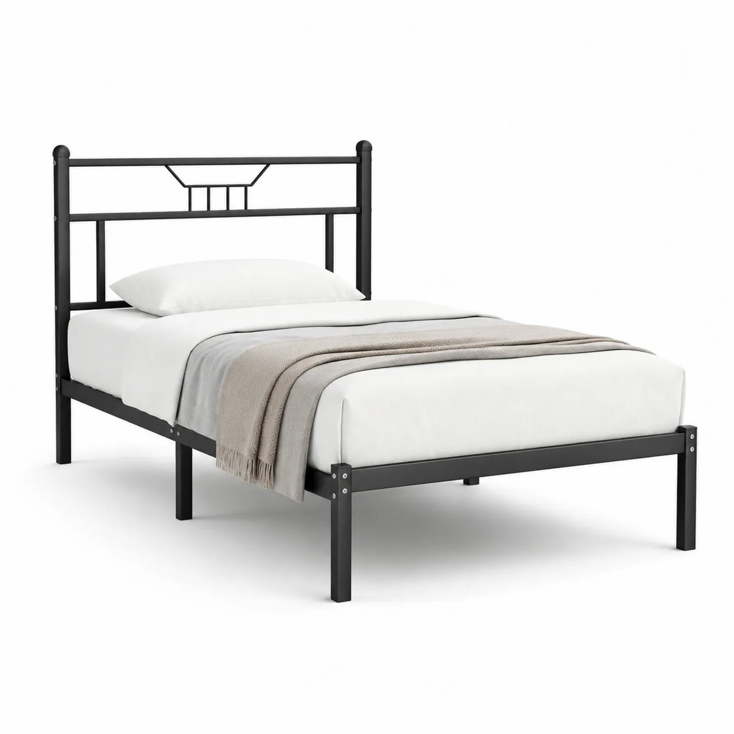 Łóżko metalowe 90 cm x 200 cm rama stalowa z metalowym zagłówkiem czarne minimalistyczne