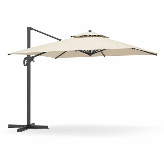 Parasol ogrodowy boczny 300 x 300 cm aluminiowy beżowy z ramieniem stalowym czarny