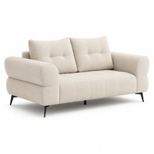 Sofa 2 osobowa 160 cm x 90 cm x 95 cm tapicerowana beżowa tkanina poliester czarne metalowe nogi prostokątna