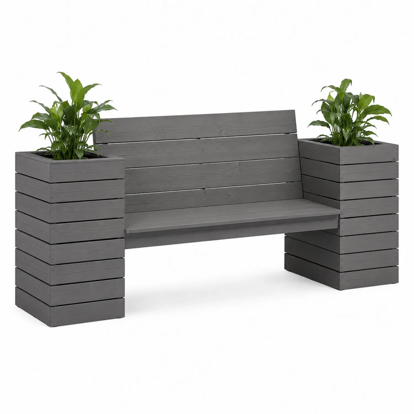 Sofa ogrodowa z donicami 160 x 60 x 75 cm WPC stal szara z wbudowanymi donicami bocznymi