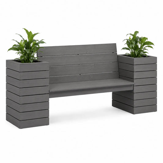 Sofa ogrodowa z donicami 160 x 60 x 75 cm WPC stal szara z wbudowanymi donicami bocznymi