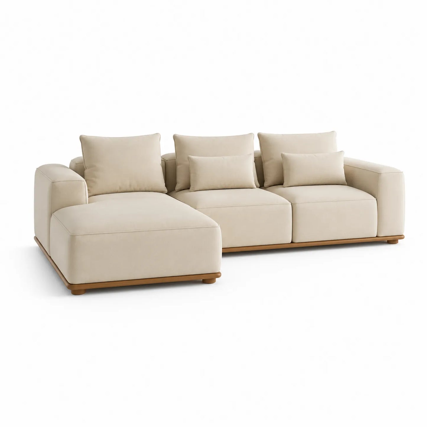 Sofa narożna modułowa 270 x 180 x 85 cm tkanina poliestrowa beżowa z drewnianą podstawą układ lewostronny