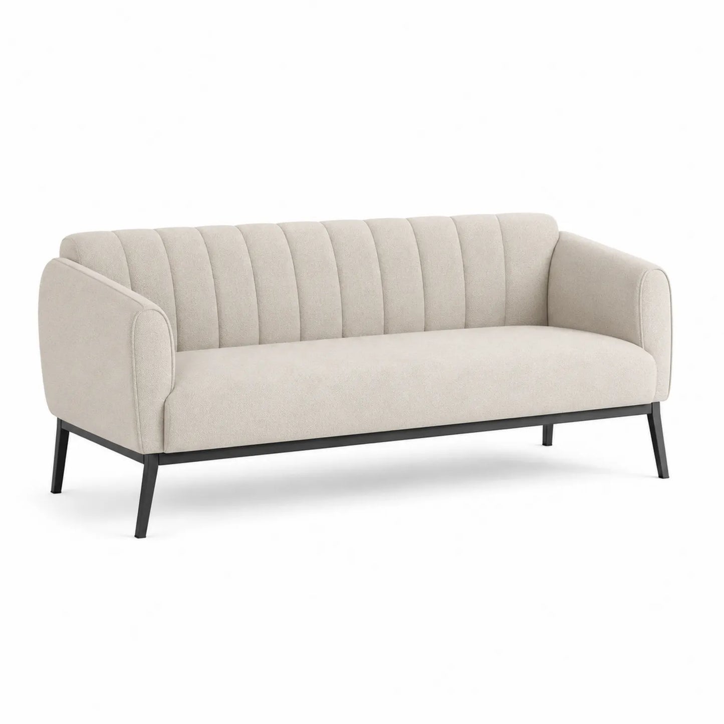Sofa 3-osobowa tapicerowana 180 x 80 x 85 cm tkanina poliestrowa beżowa z czarną metalową ramą