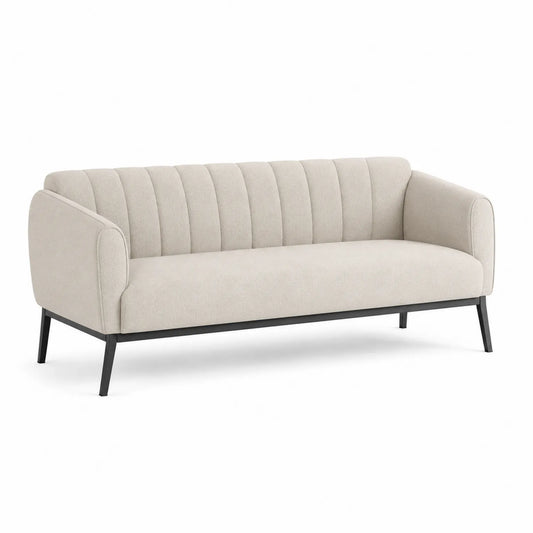 Sofa 3-osobowa tapicerowana 180 x 80 x 85 cm tkanina poliestrowa beżowa z czarną metalową ramą
