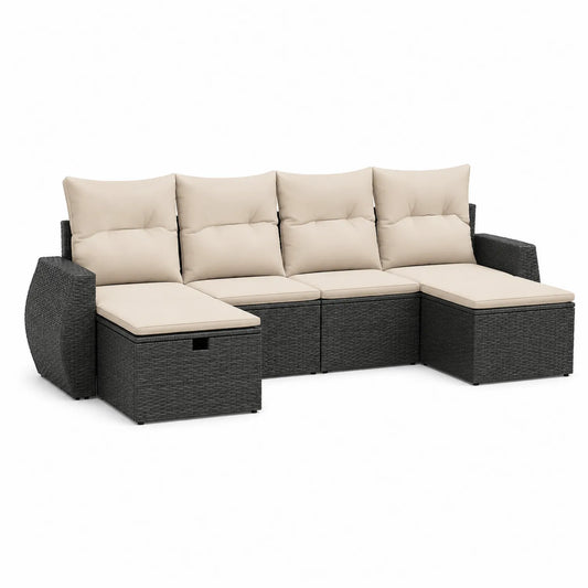 Zestaw mebli ogrodowych sofa narożna modułowa 240 x 180 x 75 cm rattan PE ciemnoszary beżowe poduszki z szezlongiem