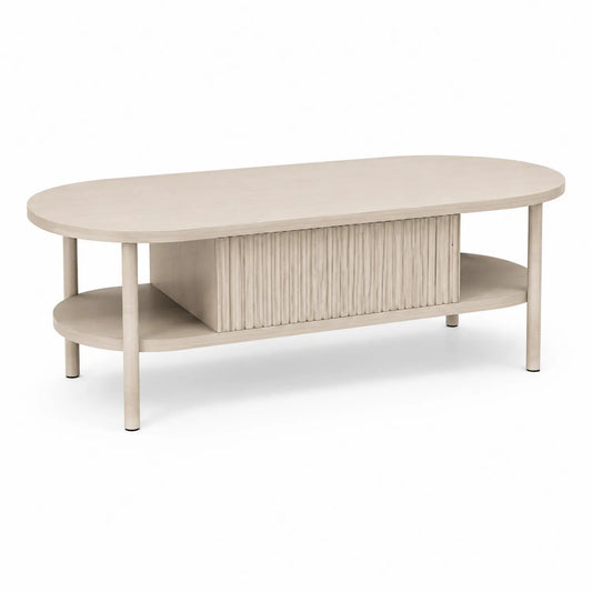 Stolik kawowy owalny 120 cm x 60 cm x 45 cm MDF beżowy naturalne drewno z półką