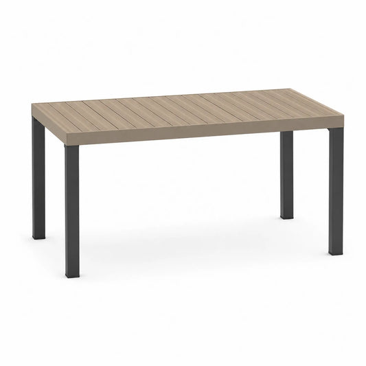 Stół ogrodowy prostokątny 160 x 90 x 75 cm aluminium beżowy listwowy blat czarne metalowe nogi
