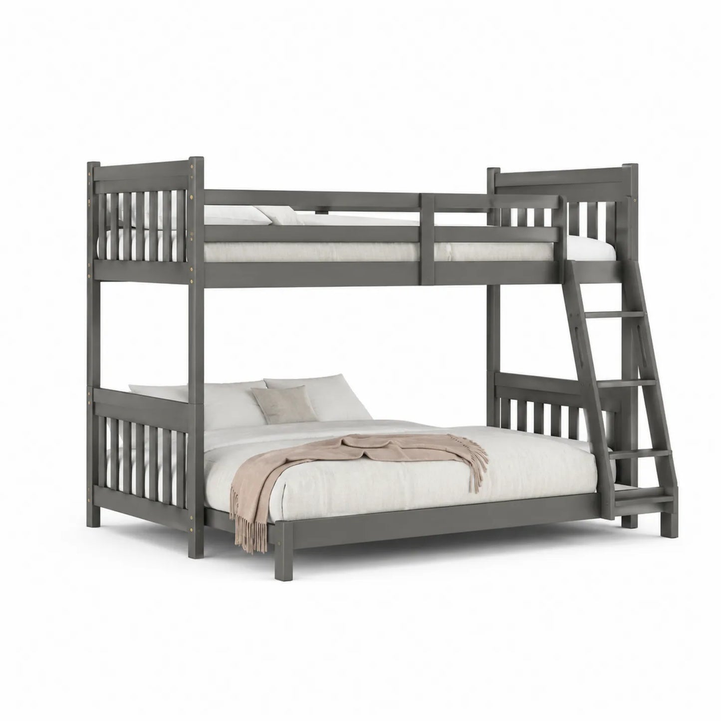 Łóżko piętrowe 204 cm x 148 cm x 170 cm drewniane z drabinką lite drewno sosnowe szare dwa poziomy spania