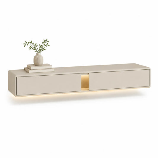Szafka RTV LED 180 x 40 x 45 cm MDF beżowa naturalne drewno z podświetleniem LED