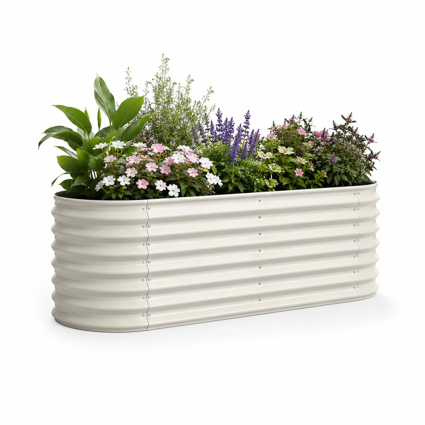Donica ogrodowa podłużna 200 cm x 40 cm x 45 cm stal ocynkowana malowana proszkowo biała skrzynia na rośliny