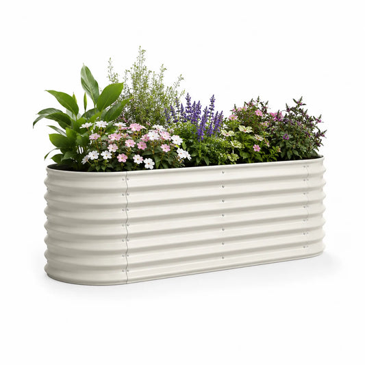 Donica ogrodowa podłużna 200 cm x 40 cm x 45 cm stal ocynkowana malowana proszkowo biała skrzynia na rośliny