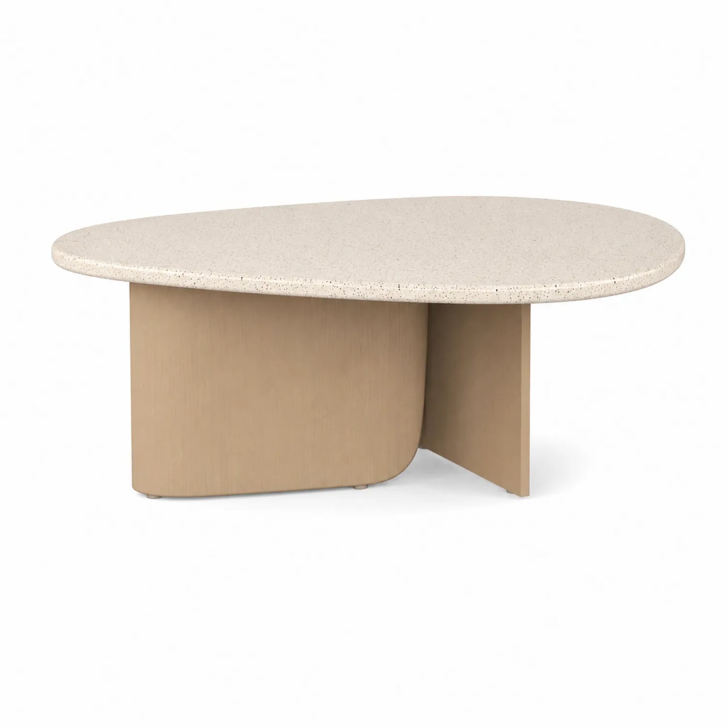 Stolik kawowy owalny 120 x 70 x 45 cm spiek kamienny MDF beżowy jasny piaskowy zaokrąglone krawędzie
