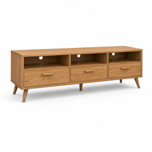 Szafka RTV stojąca 180 x 40 x 50 cm MDF w kolorze dąb naturalny z szufladami i otwartymi półkami