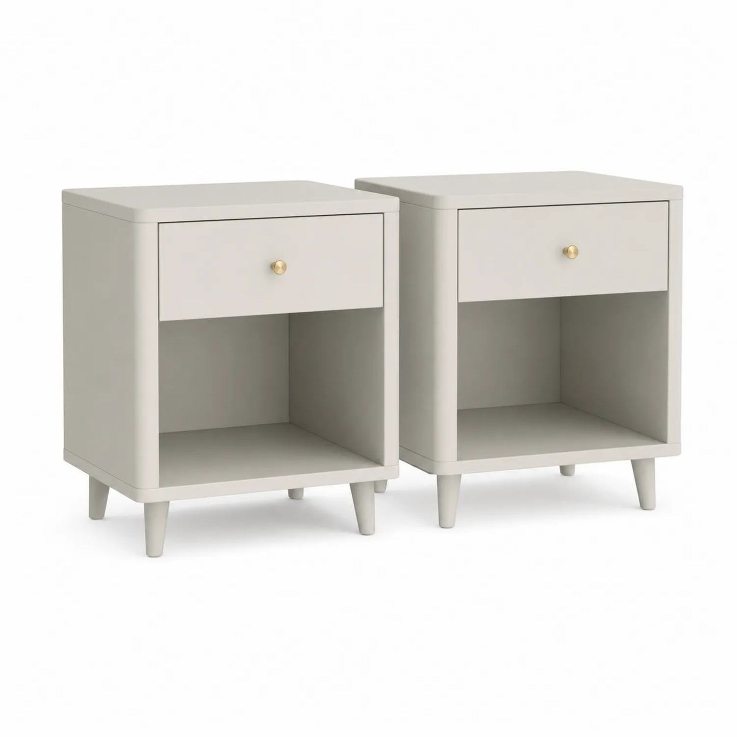 Zestaw 2 szafki nocne 45 x 40 x 55 cm MDF kremowe 1 szuflada i otwarta półka złote uchwyty prostokątne