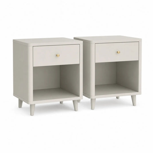 Zestaw 2 szafki nocne 45 x 40 x 55 cm MDF kremowe 1 szuflada i otwarta półka złote uchwyty prostokątne
