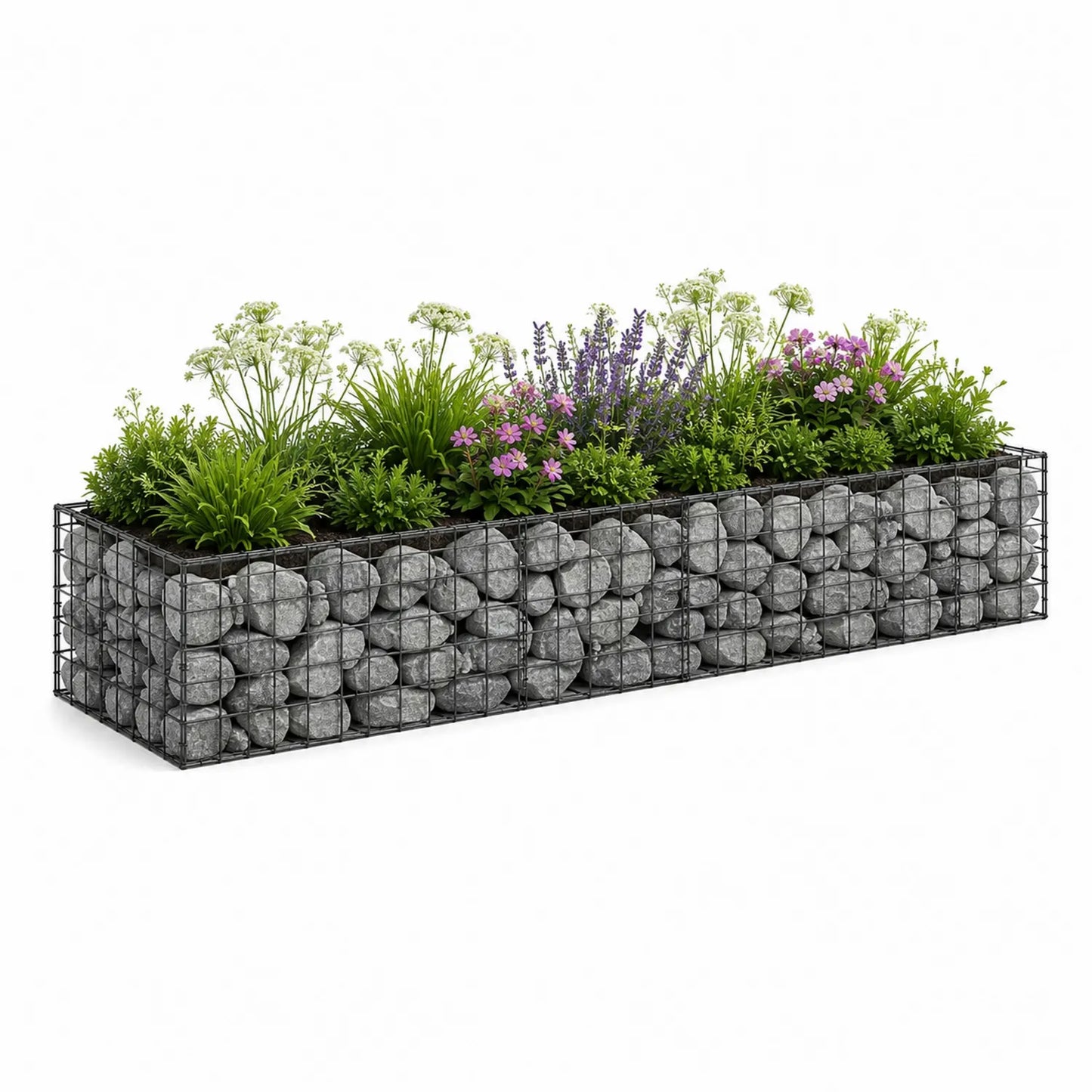 Donica gabionowa prostokątna 200 x 40 x 40 cm stal ocynkowana kosz kamienny czarny szary zielony