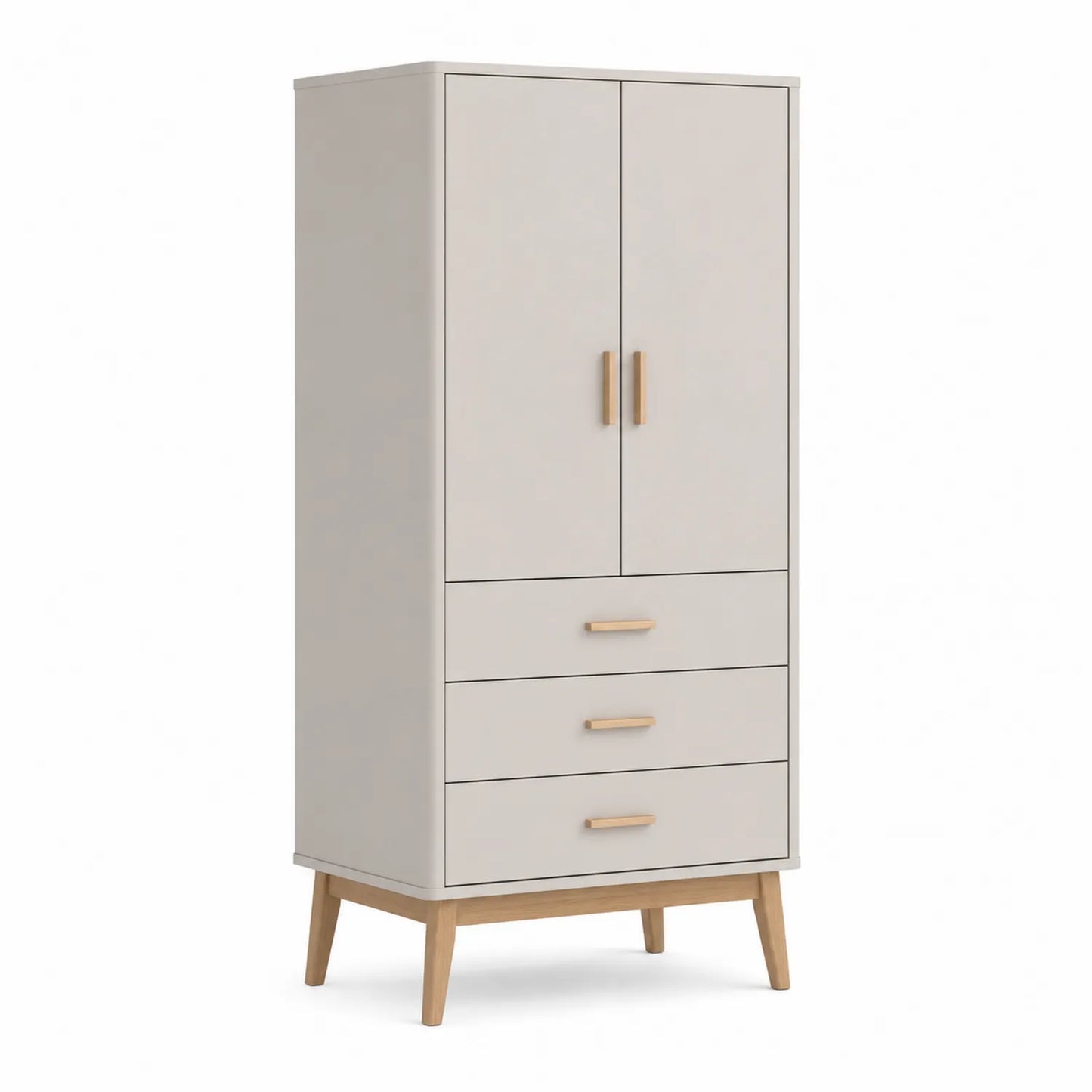 Szafa ubraniowa prostokątna 80 x 45 x 180 cm z MDF beżowa z 2 drzwiami 3 szufladami i drewnianymi nogami