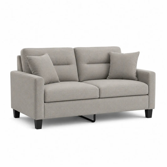 Sofa dwuosobowa 180 cm x 85 cm x 85 cm tapicerowana jasnoszara tkanina poliester drewniana rama czarne nogi prostokątna