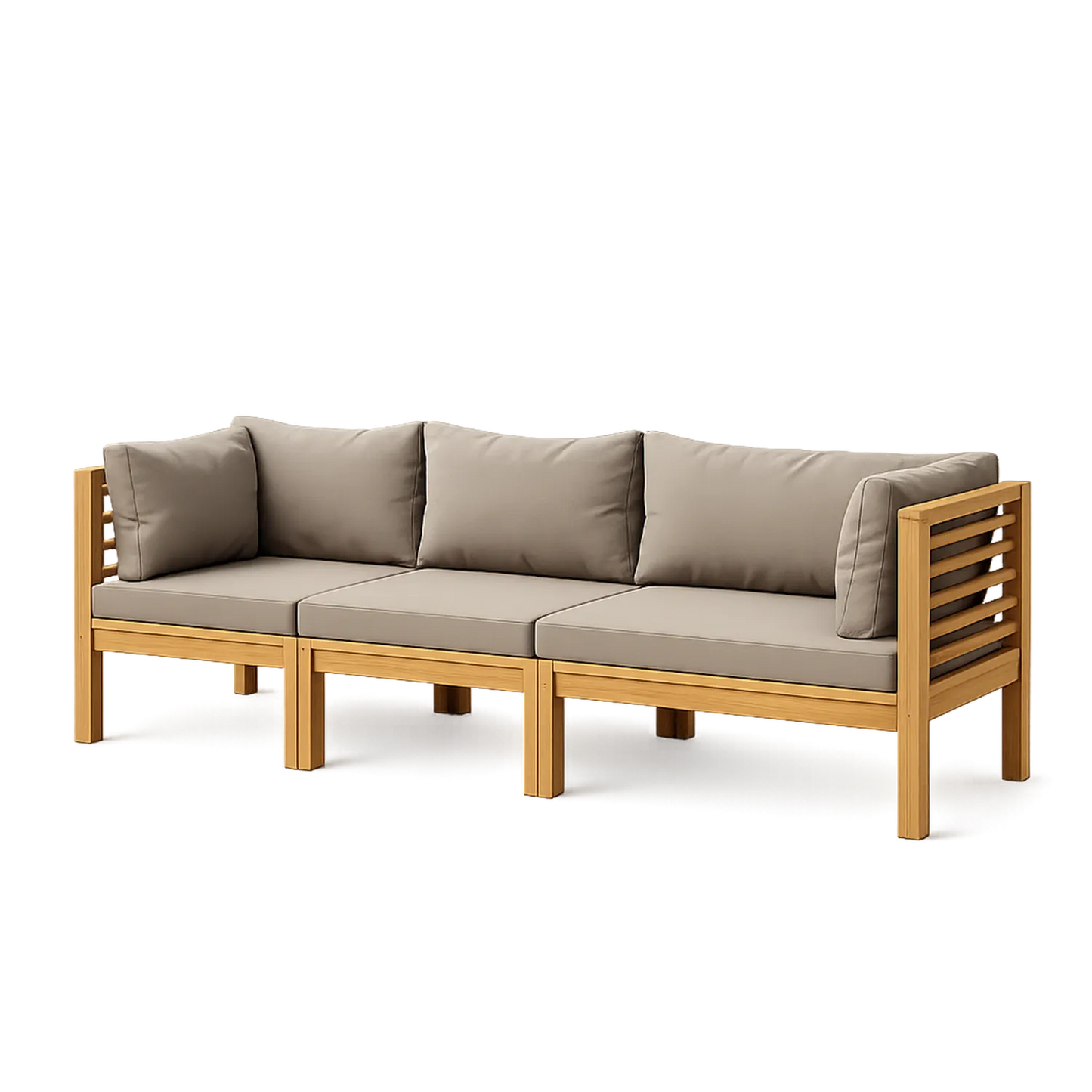 Sofa ogrodowa 3 osobowa 200 cm x 75 cm x 70 cm drewno naturalne beżowe poduszki konstrukcja drewniana