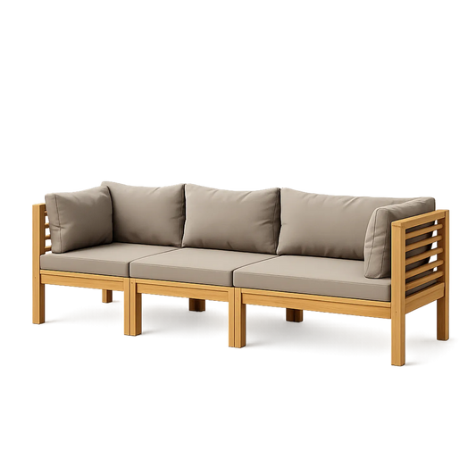Sofa ogrodowa 3 osobowa 200 cm x 75 cm x 70 cm drewno naturalne beżowe poduszki konstrukcja drewniana