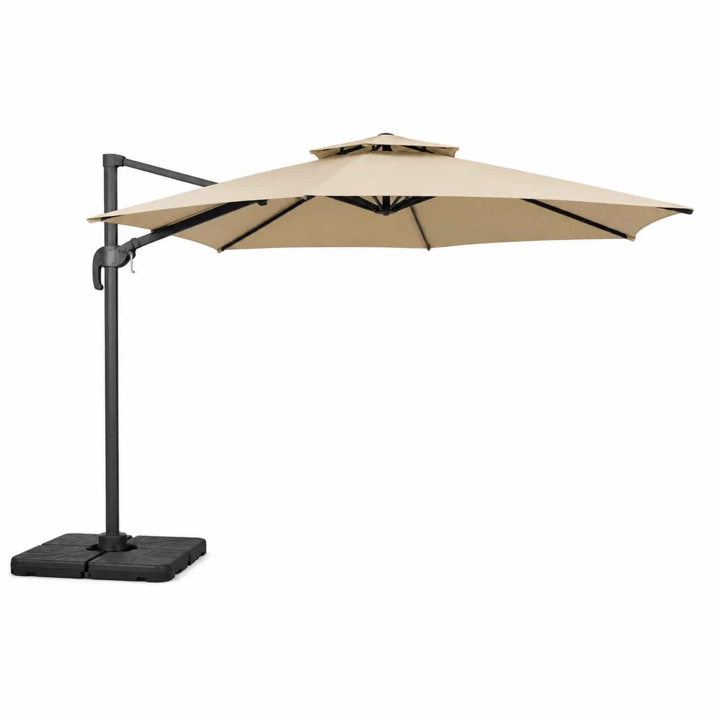Parasol ogrodowy boczny kwadratowy 300 x 300 cm z tkaniny poliestrowej na czarnej konstrukcji stalowo aluminiowej beżowy czarny