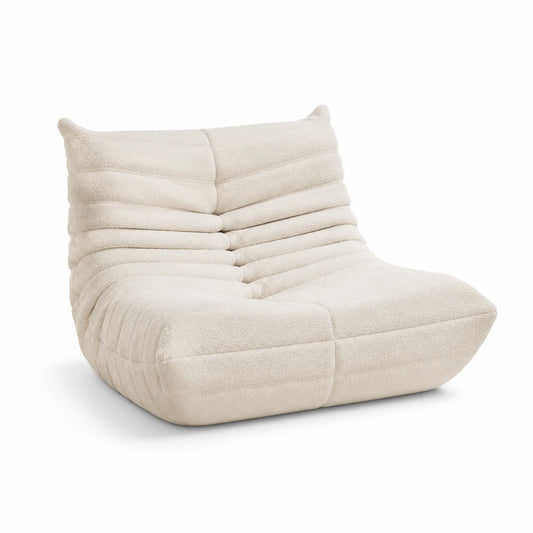 Sofa jednoosobowa podłogowa 100 x 105 x 75 cm tkanina poliestrowa boucle beżowa pikowana bez podłokietników