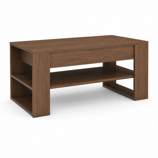 Stolik kawowy prostokątny 110 cm x 60 cm x 40 cm MDF laminowany orzech brązowy z otwartą półką dwupoziomowy